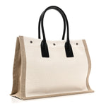 Linen Calfskin Small Rive Gauche Tote Greggio Natural
