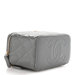Patent Quilted Quilted Small Top Handle Vanity Case With Chain Grey