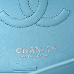 Lambskin Quilted Medium Double Flap Light Blue