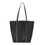Grained Calfskin North South Rockstud Tote Black