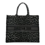 Canvas Mizza Embroidered Large Leopard Book Tote Grey