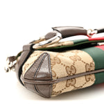 Monogram Textured Dollar Calfskin Heavy Grosgrain Web Small Maxi Horsebit Chain Shoulder Bag Beige Ebony New Acero