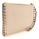 Pebbled Calfskin Rockstud Wristlet Clutch White