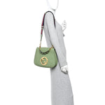 Roxy Calfskin Web Medium Blondie Top Handle Shoulder Flap Bag Salamander Green