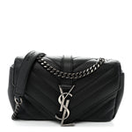 Grained Calfskin Matelasse Chevron Classic Monogram Baby Chain Bag Black