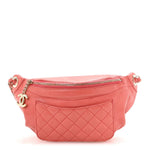 Lambskin Bi Quilted Waist Bag Fanny Pack Pink