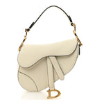 Grained Calfskin Mini Saddle Bag White