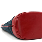 Suede Calfskin Web Medium Rajah Bucket Bag New Blue Romantic Cherry