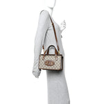 GG Supreme Monogram Azalea Calfskin Mini Horsebit 1955 Foldover Top Handle Bag Beige Ebony Brown Sugar