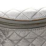 Metallic Calfskin Quilted Banane Waist Bag Fanny Pack Dark Silver