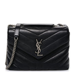 Calfskin Y Quilted Monogram Small Loulou Chain Satchel Black