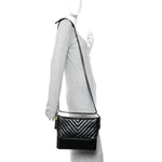 Aged Calfskin Chevron Quilted Medium Gabrielle Hobo Black