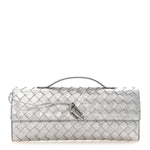 Metallic Lambskin Intrecciato Long Andiamo Top Handle Clutch Silver