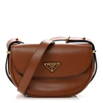 Soft Calfskin Traingle Arque Flap Shoulder Bag Cognac