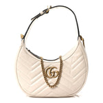 Calfskin Matelasse Chevron Mini GG Marmont Half Moon Hobo Mystic White
