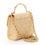 Lambskin Quilted Pearl Top Handle Flap With Chain Beige