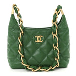 Shiny Crumpled Lambskin Quilted Small CC Funky Town Hobo Green