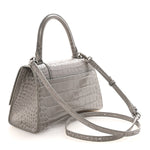 Shiny Calfskin Crocodile Embossed Small Hourglass Top Handle Bag Balenciaga Grey