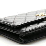 Caviar Quilted Perforated Metal CC Wallet On Chain WOC Black