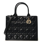 Calfskin Macro Cannage Medium Book Tote Black