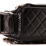 Shiny Lambskin Mesh Quilted Small Cargo Duma Drawstring Backpack Black