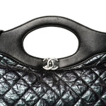 Crumpled Calfskin Quilted 31 Large Shopping Bag Black