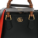 Textured Dollar Calfskin Web Mini Diana Tote Bag Black