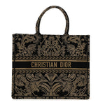 Canvas Embroidered Large Ornamental Cornely Effect Book Tote Black Beige