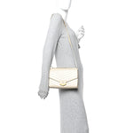 Calfskin Chevron Quilted Large Medal Flap Light Beige