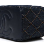 Denim Quilted Vanity Case With Chain Dark Blue Orange