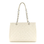 Caviar Quilted Grand Shopping Tote GST White