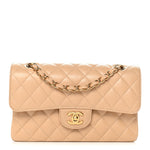 Caviar Quilted Small Double Flap Beige