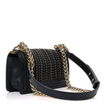 Calfskin Braided Small Boy Flap Black