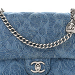 Denim Quilted Camellia Sweetheart Mini Flap Blue