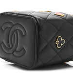 Lambskin Quilted Enamel Coco Casino Mini Vanity Case With Chain Black