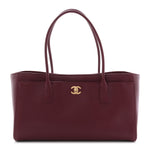 Calfskin Archetype Small Shopping Tote Dark Burgundy