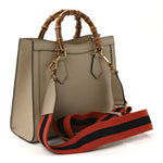 Textured Dollar Calfskin Web Small Diana Tote Bag Oatmeal Vintage Green