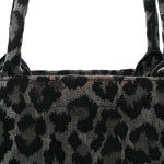 Canvas Mizza Embroidered Large Leopard Book Tote Grey
