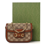 New Canvas Charisma Calfskin Crystal GG Monogram Mini Horsebit 1955 Shoulder Bag Camel Ebony