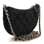 Velvet Crystal Quilted Chain Hobo Black