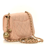 Lambskin Quilted Mini Pearl Crush Flap Light Orange