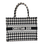 Canvas Macro Houndstooth Embroidered Medium Book Tote Black White