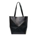 Shiny Calfskin Medium Puzzle Fold Tote Black