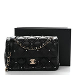 Lambskin Quilted Pearl Studded Flap Black