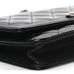 Patent Calfskin Quilted Boy Wallet On Chain WOC Black