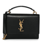 Coated Bark Calfskin Sunset Chain Wallet Black