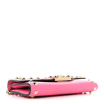 Pebbled Calfskin Rockstud Flip Lock Wallet On Chain Feminine Pink