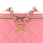Lambskin Quilted Trendy Mini Vanity Case With Chain Pale Pink
