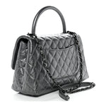 Metallic Aged Calfskin Quilted Small Coco Handle Flap Charcoal