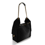 Washed Denim Quilted Medium Chanel 25 Handbag Black